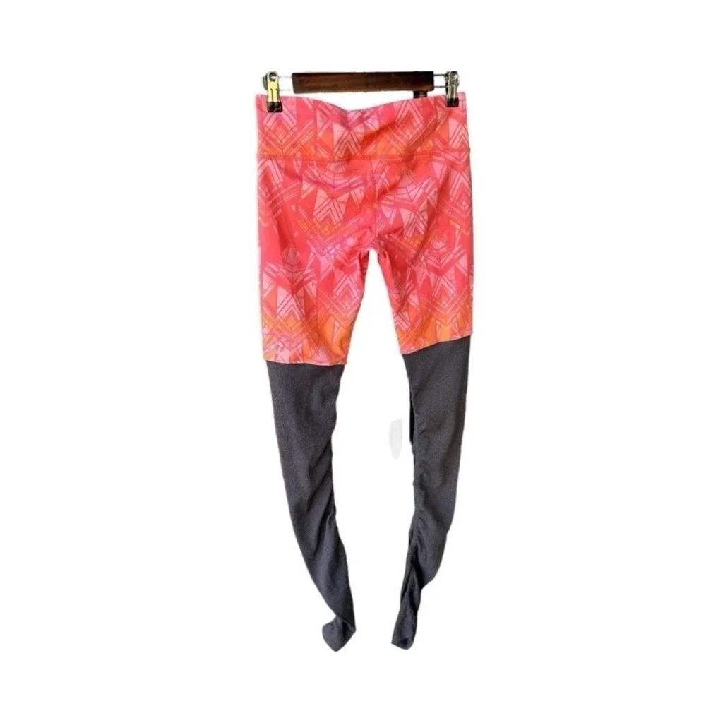 Alo Yoga Leggings Pants Goddess Geometric Print Coral Orange Ribbed Leg Sz Small